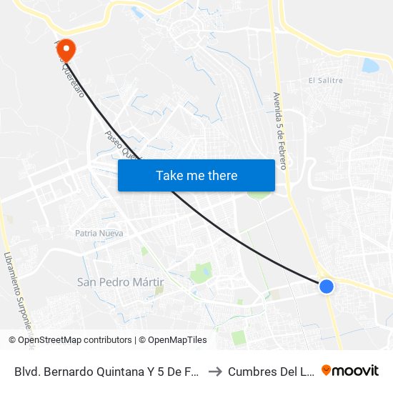 Blvd. Bernardo Quintana Y 5 De Febrero to Cumbres Del Lago map