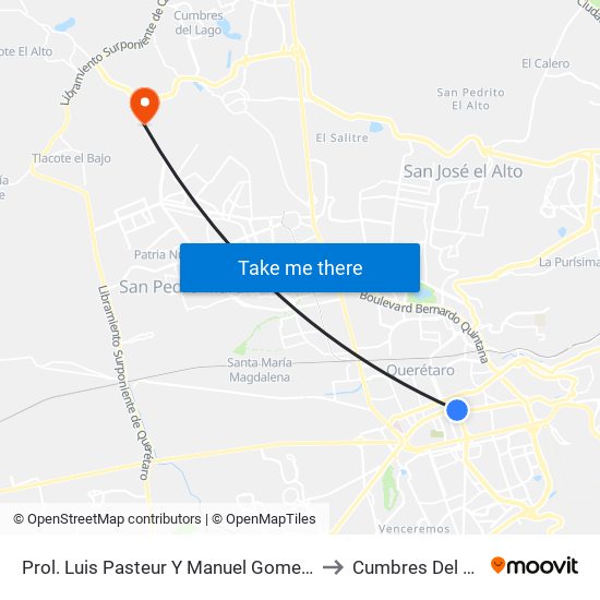 Prol. Luis Pasteur Y Manuel Gomez Morin to Cumbres Del Lago map