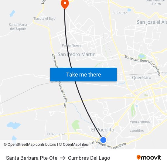 Santa Barbara Pte-Ote to Cumbres Del Lago map