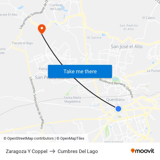 Zaragoza Y Coppel to Cumbres Del Lago map