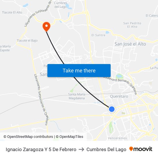 Ignacio Zaragoza Y 5 De Febrero to Cumbres Del Lago map