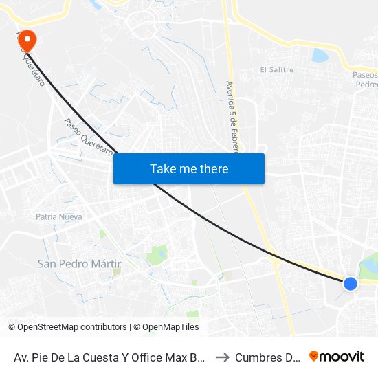 Av. Pie De La Cuesta Y Office Max Bernardo Quintana to Cumbres Del Lago map