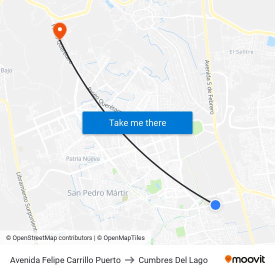 Avenida Felipe Carrillo Puerto to Cumbres Del Lago map