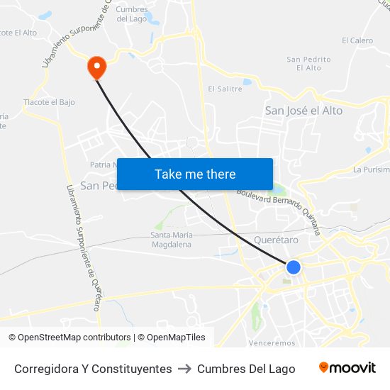 Corregidora Y Constituyentes to Cumbres Del Lago map