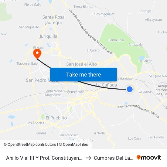 Anillo Vial III Y Prol. Constituyentes to Cumbres Del Lago map