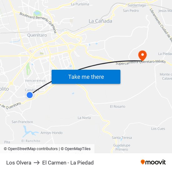 Los Olvera to El Carmen - La Piedad map