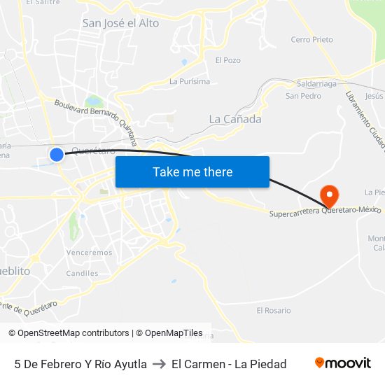 5 De Febrero Y Río Ayutla to El Carmen - La Piedad map