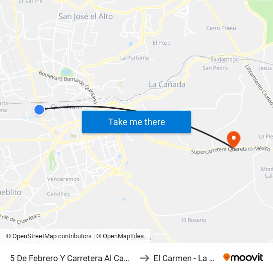 5 De Febrero Y Carretera Al Campo Militar to El Carmen - La Piedad map