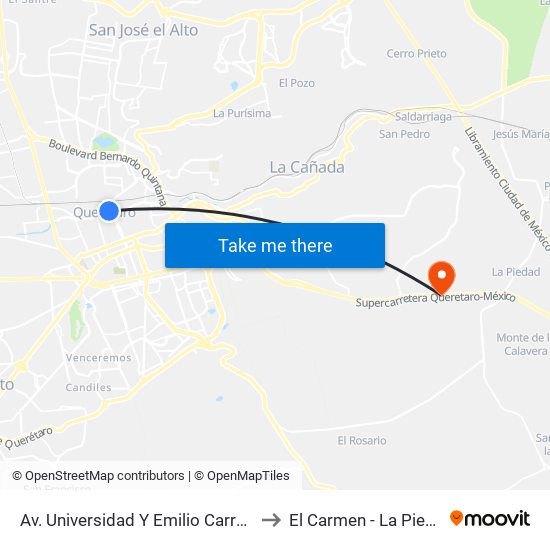 Av. Universidad Y Emilio Carranza to El Carmen - La Piedad map