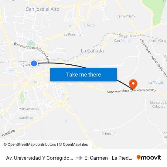 Av. Universidad Y Corregidora to El Carmen - La Piedad map