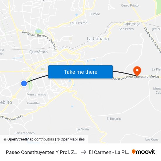 Paseo Constituyentes Y Prol. Zaragoza to El Carmen - La Piedad map