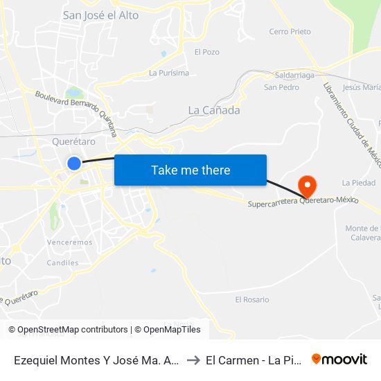 Ezequiel Montes Y José Ma. Arteaga to El Carmen - La Piedad map
