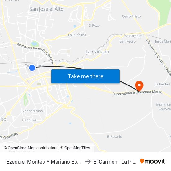 Ezequiel Montes Y Mariano Escobedo to El Carmen - La Piedad map