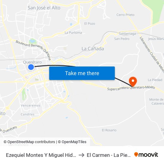Ezequiel Montes Y Miguel Hidalgo to El Carmen - La Piedad map