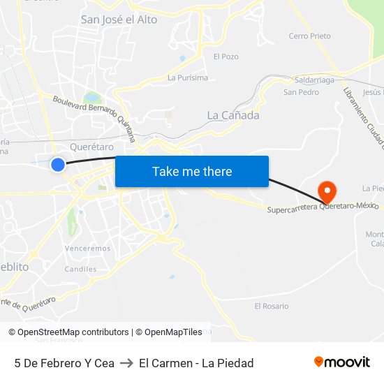 5 De Febrero Y Cea to El Carmen - La Piedad map