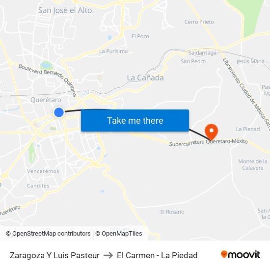 Zaragoza Y Luis Pasteur to El Carmen - La Piedad map