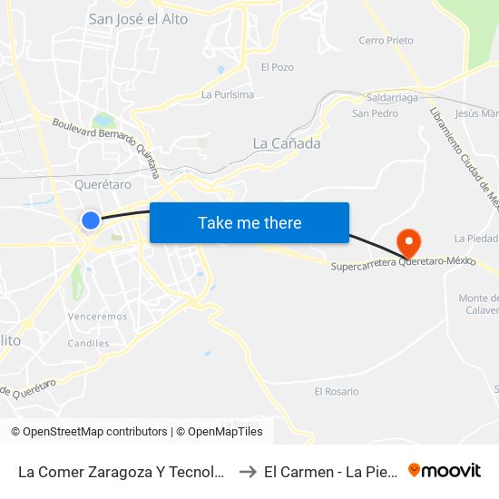 La Comer Zaragoza Y Tecnologico to El Carmen - La Piedad map