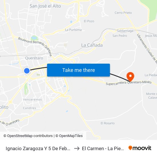 Ignacio Zaragoza Y 5 De Febrero to El Carmen - La Piedad map