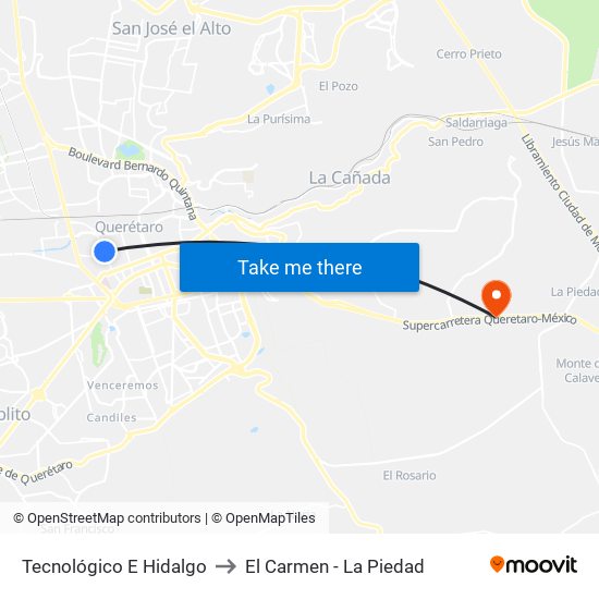 Tecnológico E Hidalgo to El Carmen - La Piedad map