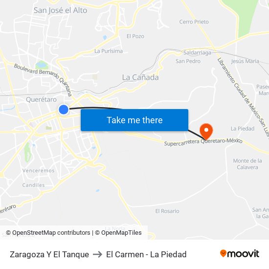Zaragoza Y El Tanque to El Carmen - La Piedad map