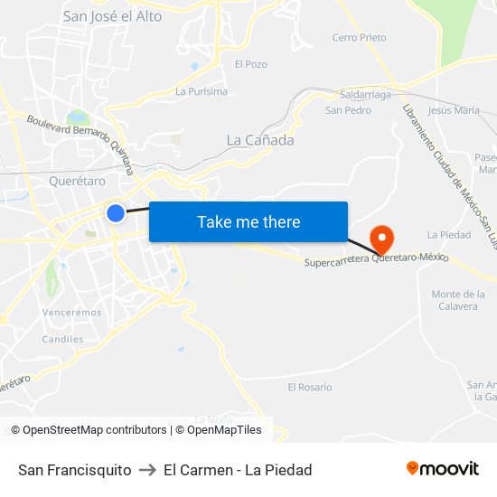 San Francisquito to El Carmen - La Piedad map
