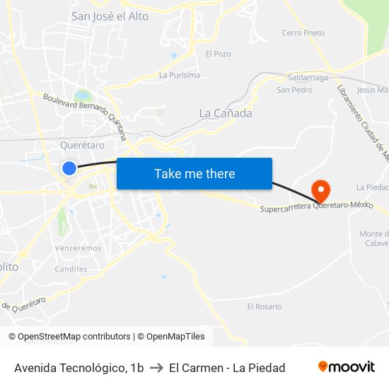 Avenida Tecnológico, 1b to El Carmen - La Piedad map