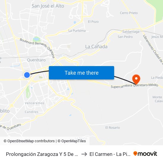 Prolongación Zaragoza Y 5 De Febrero to El Carmen - La Piedad map