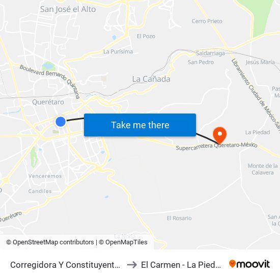 Corregidora Y Constituyentes to El Carmen - La Piedad map