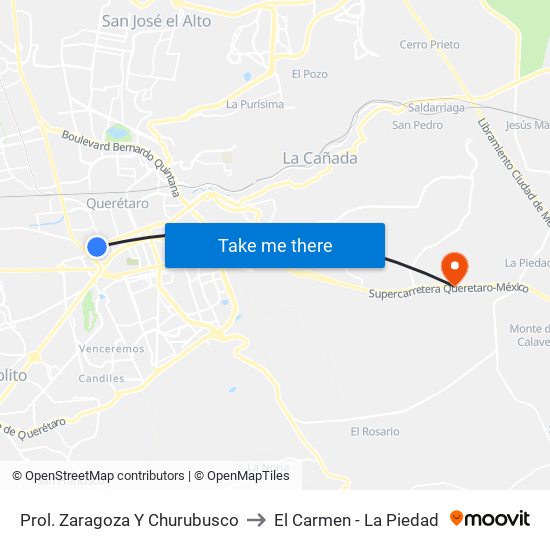 Prol. Zaragoza Y Churubusco to El Carmen - La Piedad map