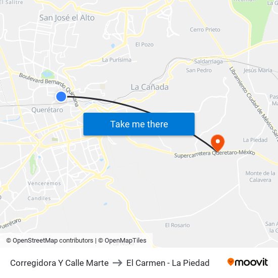 Corregidora Y Calle Marte to El Carmen - La Piedad map