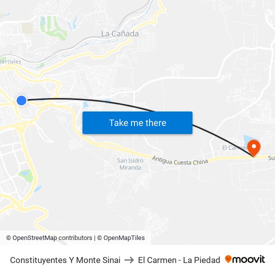 Constituyentes Y Monte Sinai to El Carmen - La Piedad map