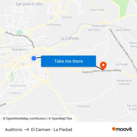 Auditorio to El Carmen - La Piedad map