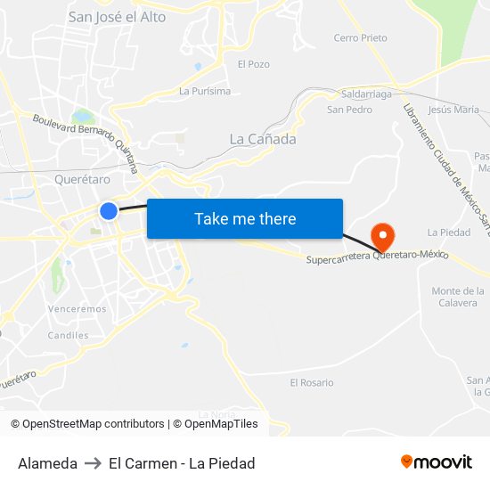Alameda to El Carmen - La Piedad map