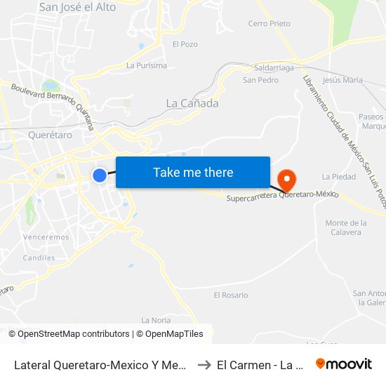 Lateral Queretaro-Mexico Y Mega Estadio to El Carmen - La Piedad map