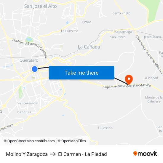 Molino Y Zaragoza to El Carmen - La Piedad map
