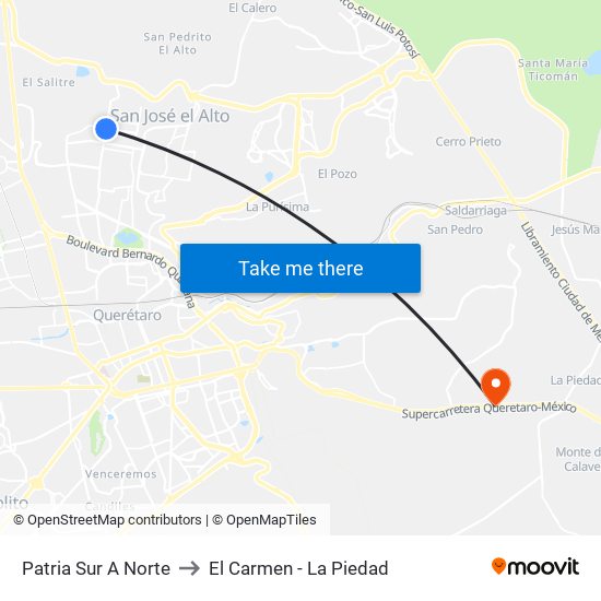 Patria Sur A Norte to El Carmen - La Piedad map