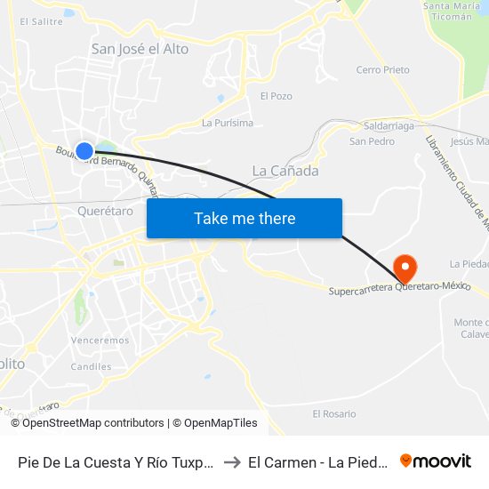 Pie De La Cuesta Y Río Tuxpan to El Carmen - La Piedad map