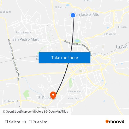 El Salitre to El Pueblito map