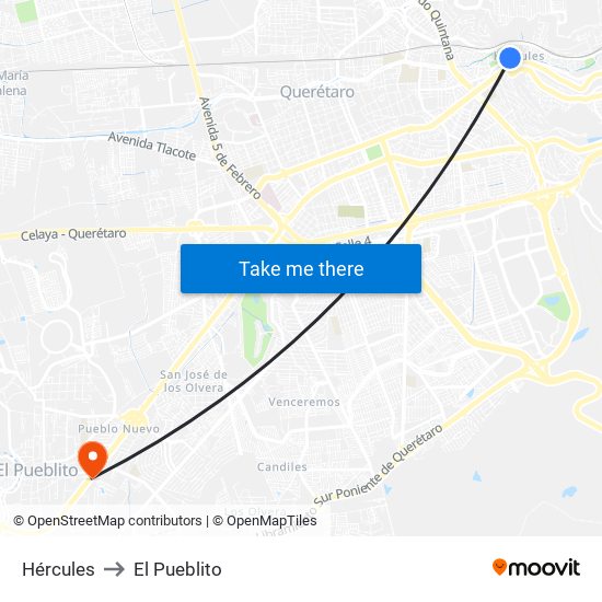 Hércules to El Pueblito map