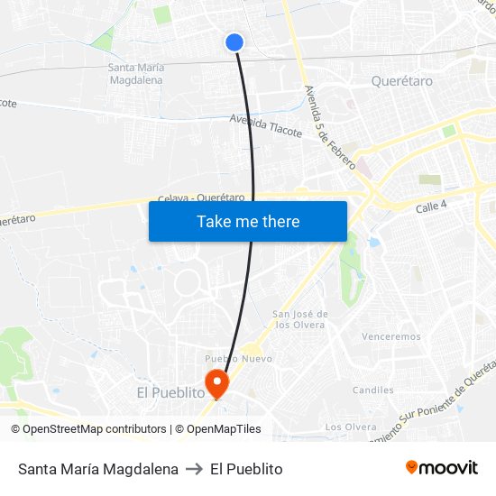 Santa María Magdalena to El Pueblito map