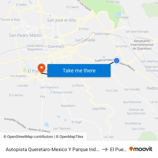 Autopista Queretaro-Mexico Y Parque Industrial El Marques to El Pueblito map