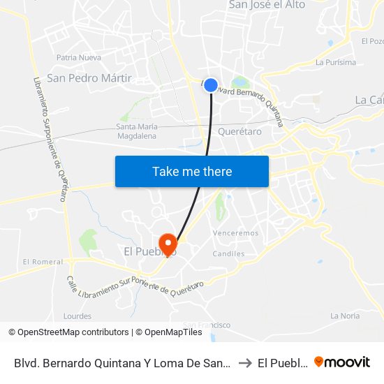 Blvd. Bernardo Quintana Y Loma De San Pablo to El Pueblito map
