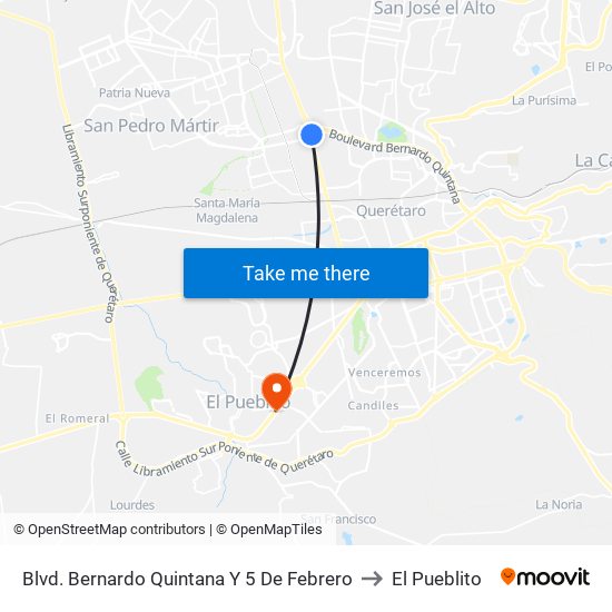 Blvd. Bernardo Quintana Y 5 De Febrero to El Pueblito map