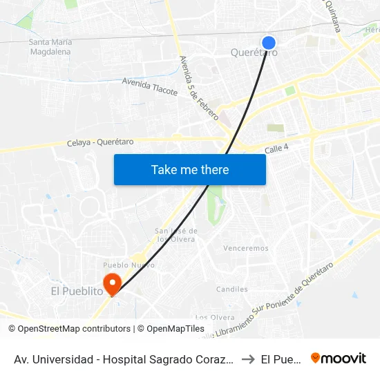 Av. Universidad - Hospital Sagrado Corazón De Jesús to El Pueblito map