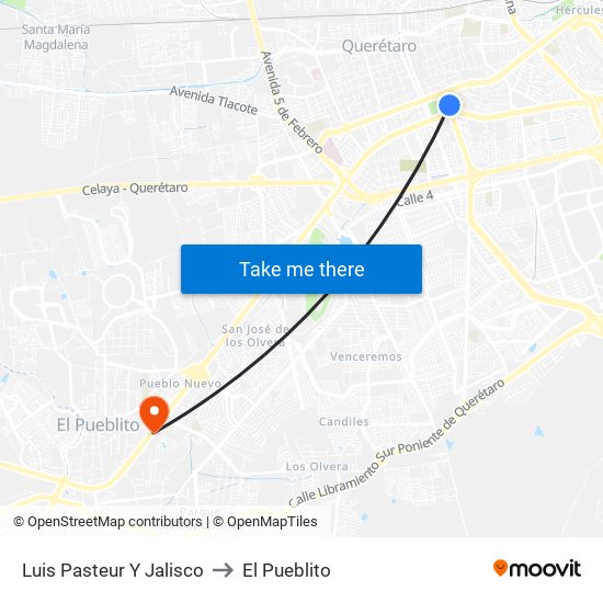 Luis Pasteur Y Jalisco to El Pueblito map