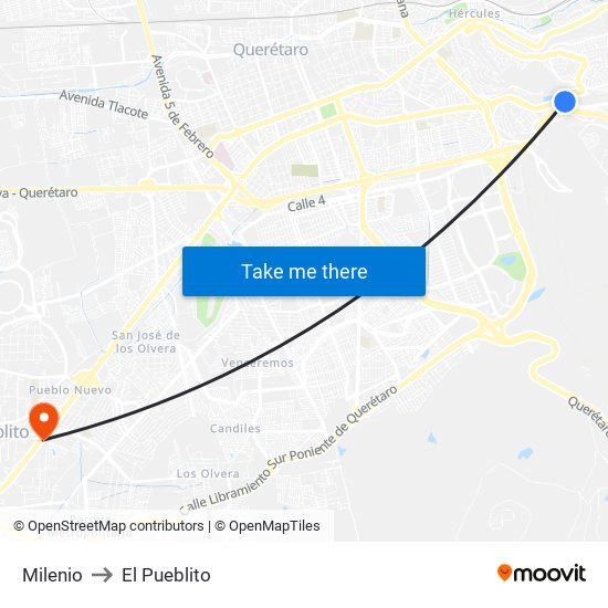Milenio to El Pueblito map