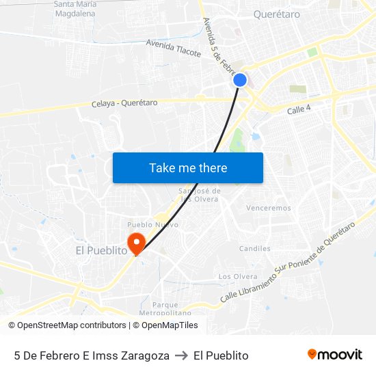 5 De Febrero E Imss Zaragoza to El Pueblito map