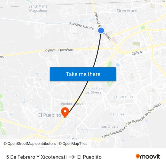 5 De Febrero Y Xicotencatl to El Pueblito map