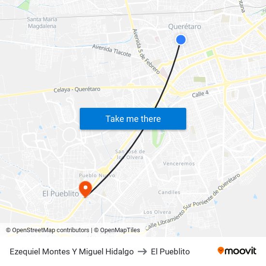 Ezequiel Montes Y Miguel Hidalgo to El Pueblito map