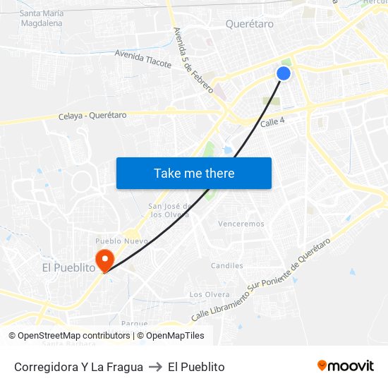 Corregidora Y La Fragua to El Pueblito map